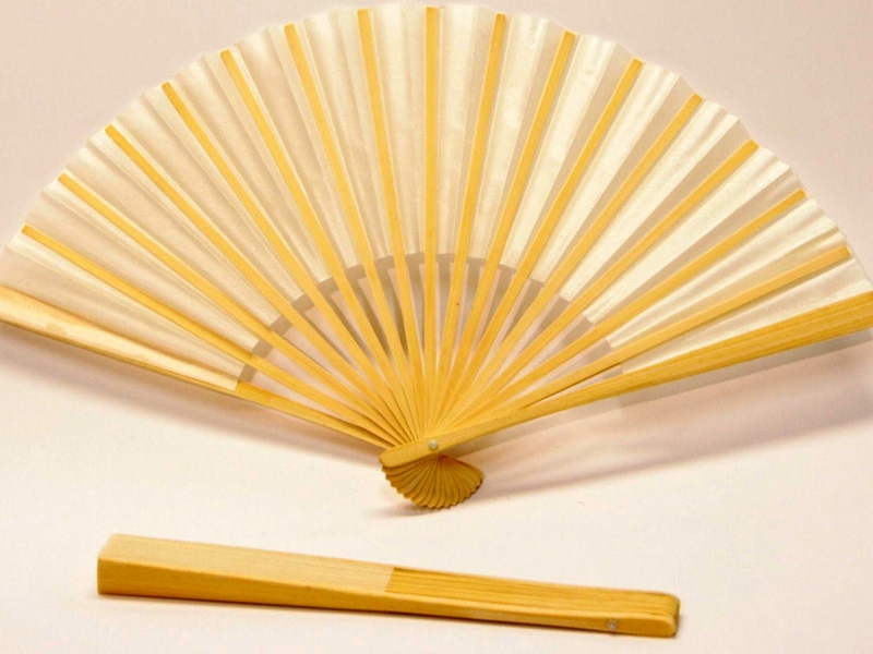 23cm Bamboo Ribs with White Silk Fan