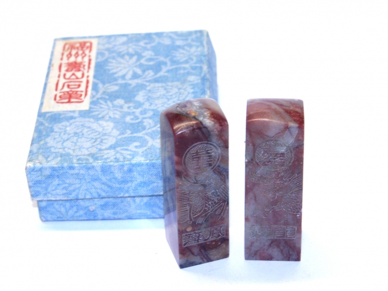 肖山紅石印  龍凰印  Xiao Shan Red Stone Marriage Seal Set