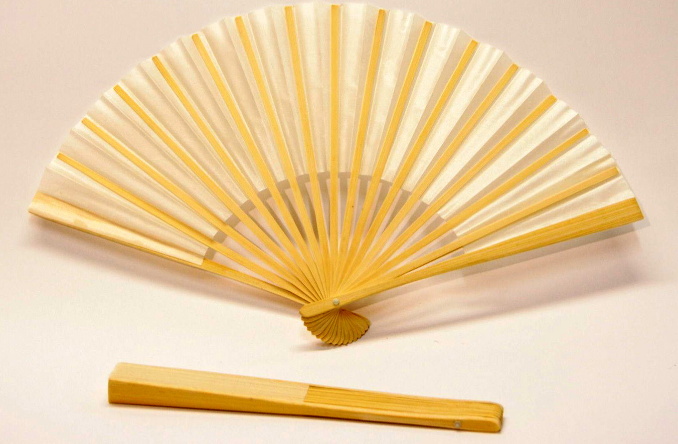 23cm Bamboo Ribs with White Silk Fan