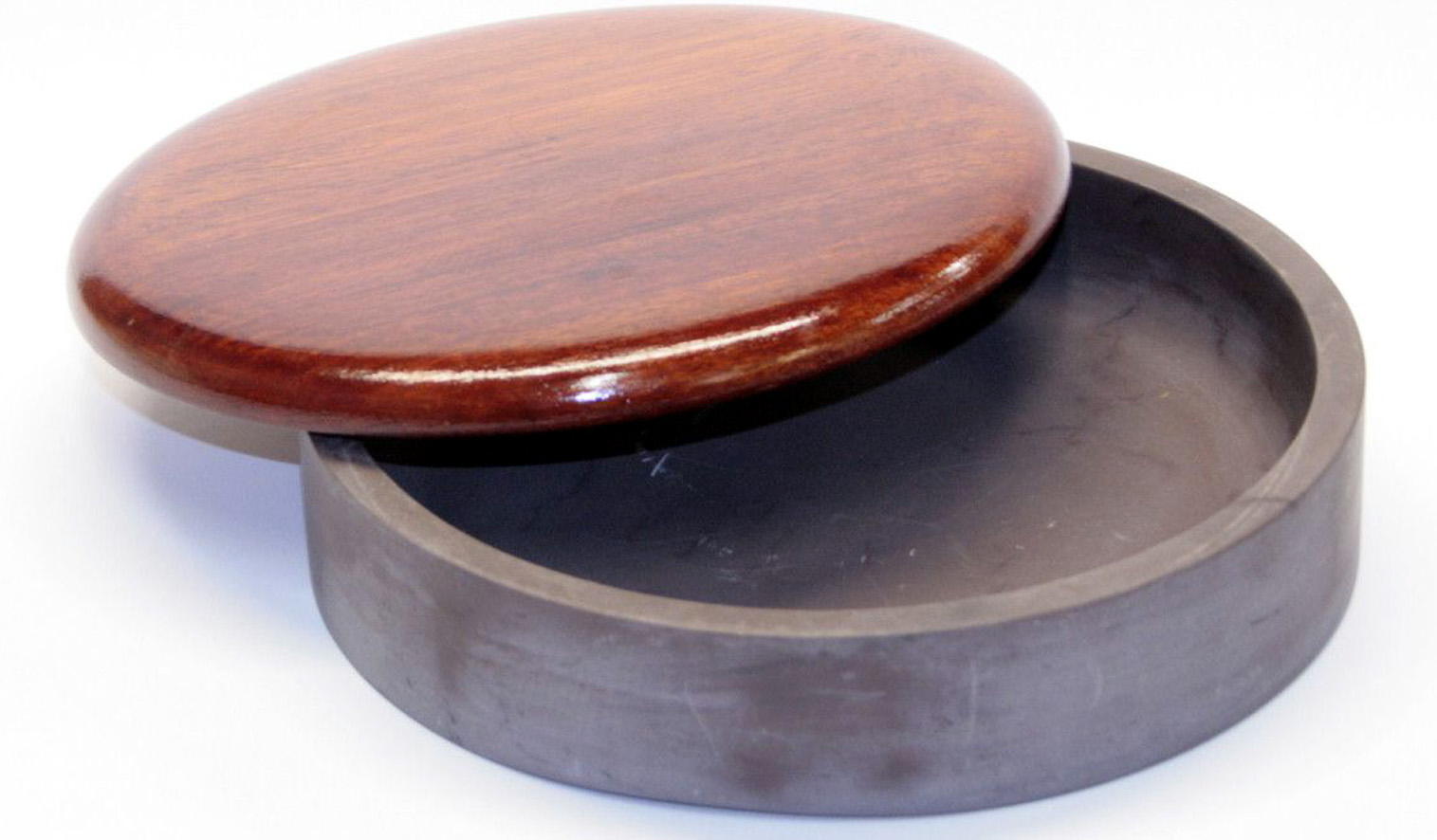 圓型七寸石硯有木蓋 18cm Round Slate Ink Stone with Wooden Lid