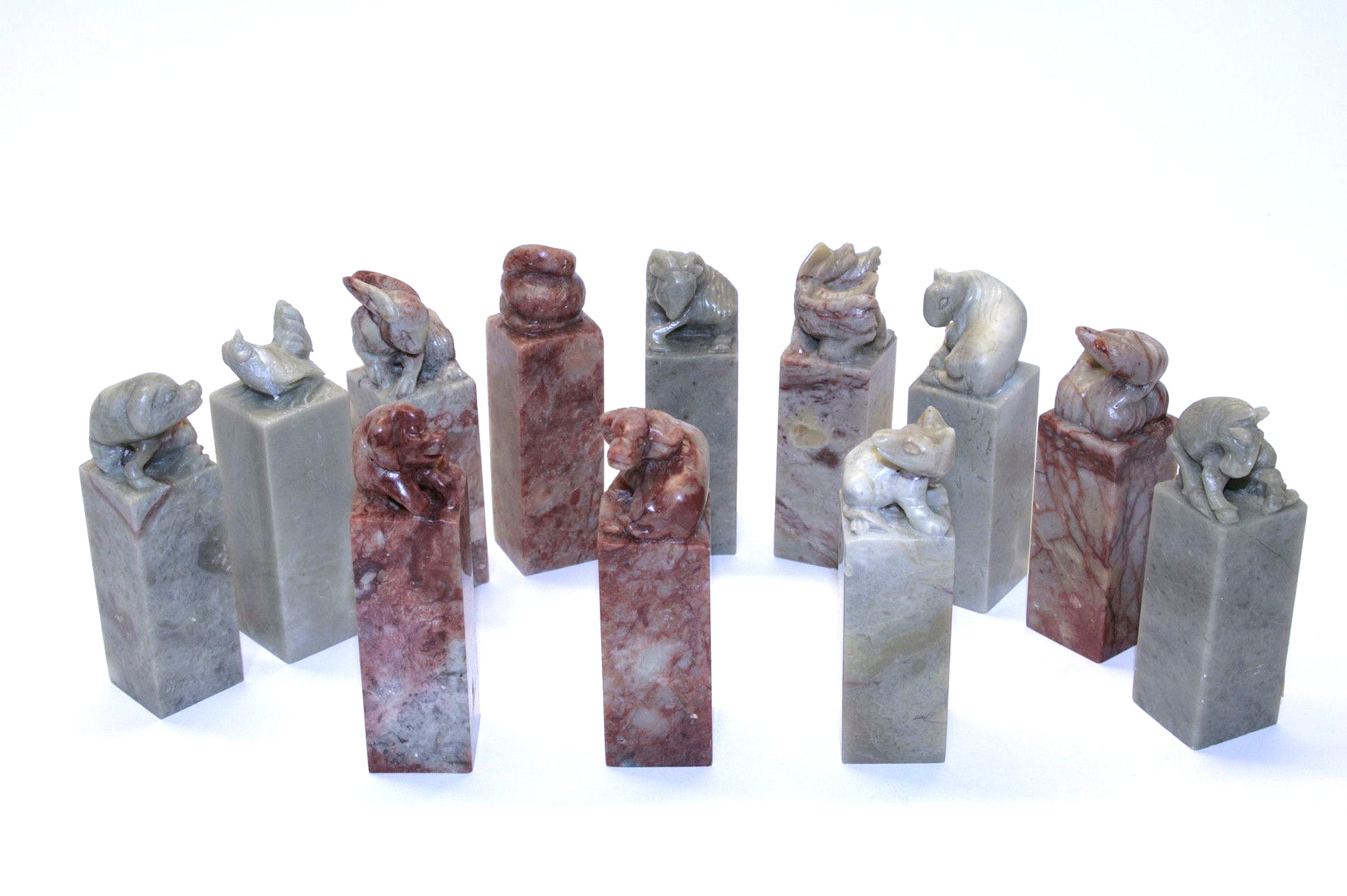 福州壽山方石 十二上生肖 25mm Fuzhou Shoushan Square Birth Sign Seal Stone Set